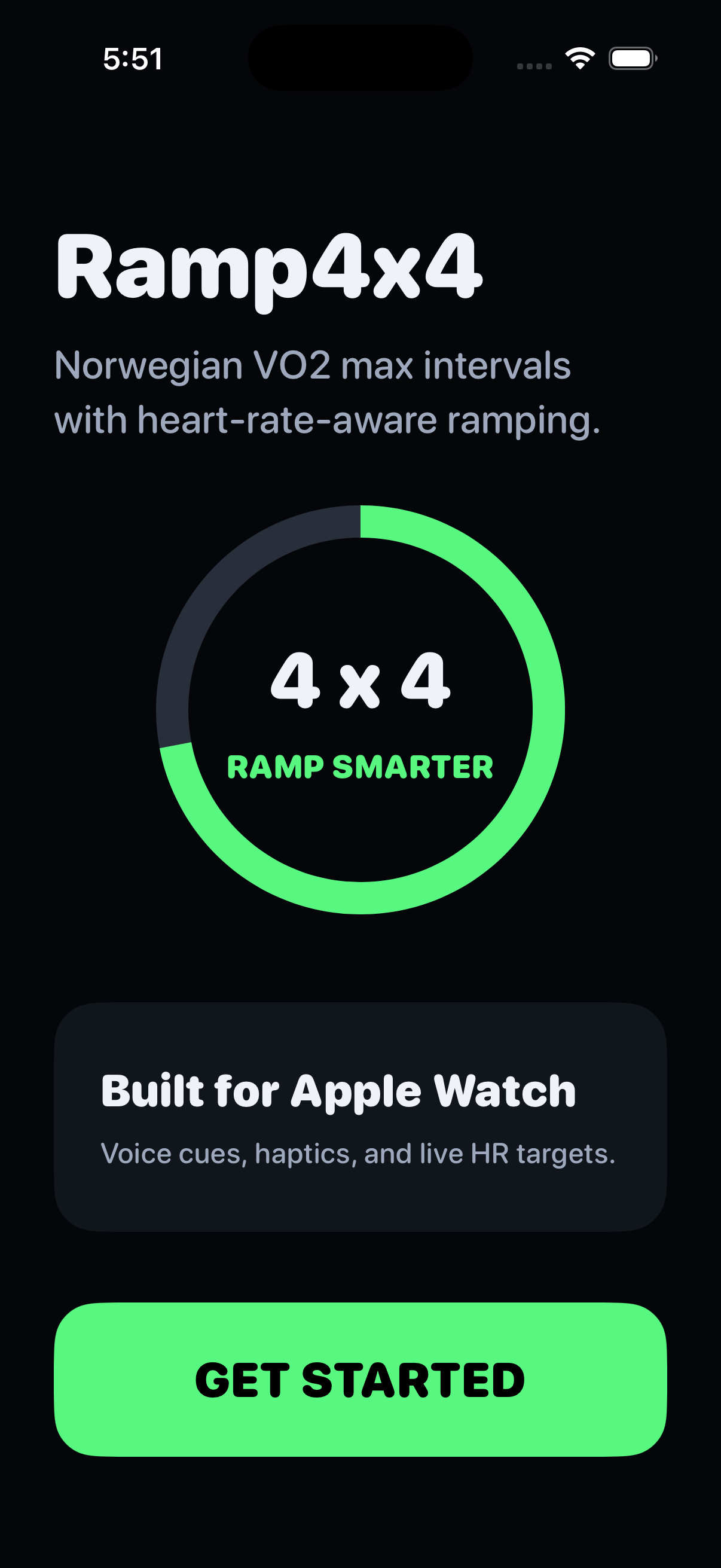 Ramp4x4 app showing a one-tap Norwegian 4x4 session ready to start on iPhone.